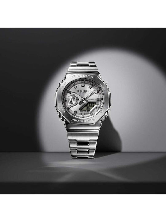 Casio G-shock Analog/Digital Men's Watch Chronograph Battery with Silver Metal Bracelet