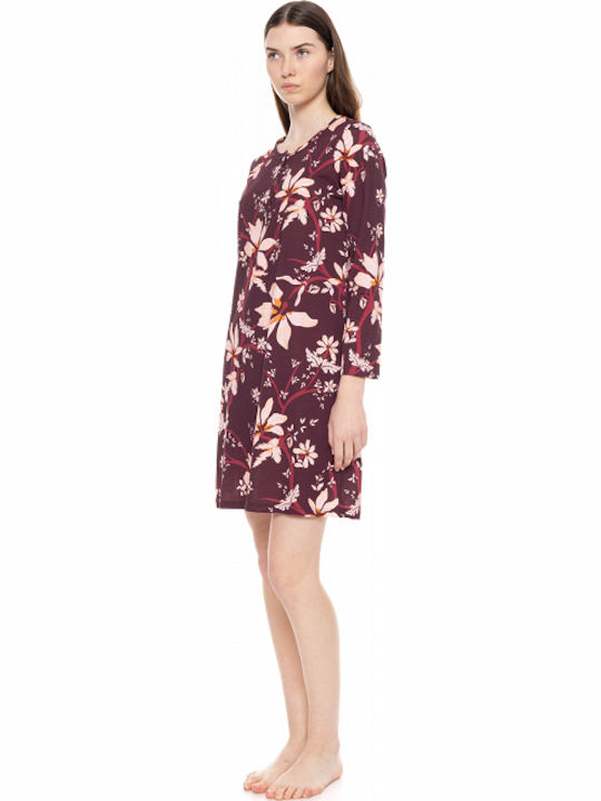 Pink Label Зимна Дамска Нощница Maroon