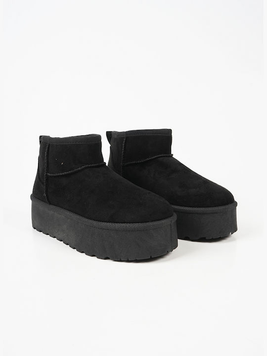 Suede Women's Ankle Boots with Fur Black
