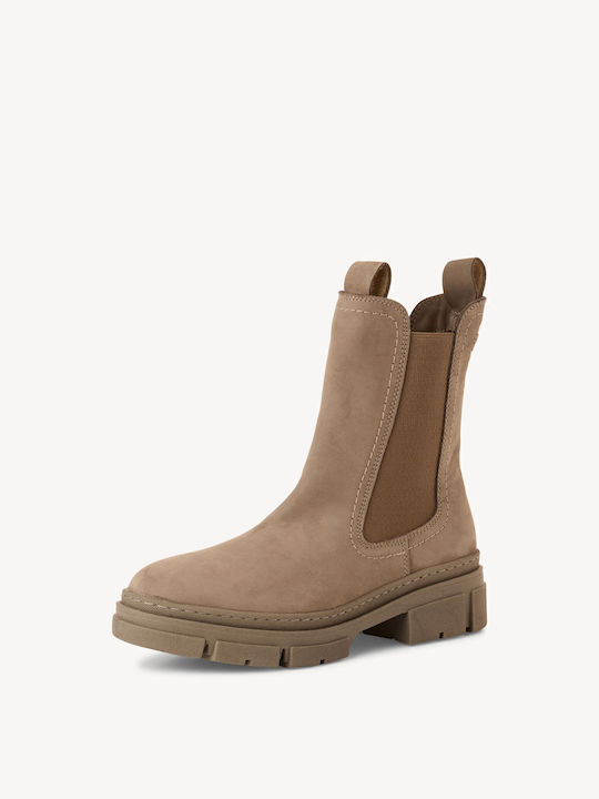 Leather Women's Chelsea Boots with Medium Heel Beige 1-25901-41-405