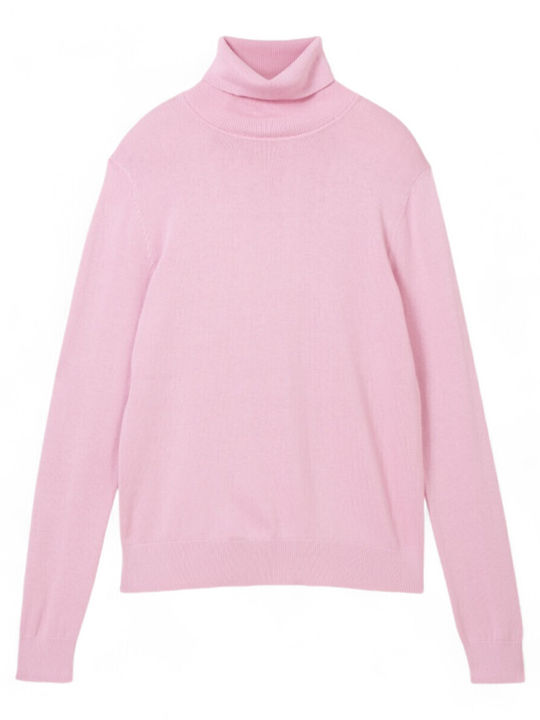Basic Women's Long Sleeve Sweater Cotton Turtleneck Pink