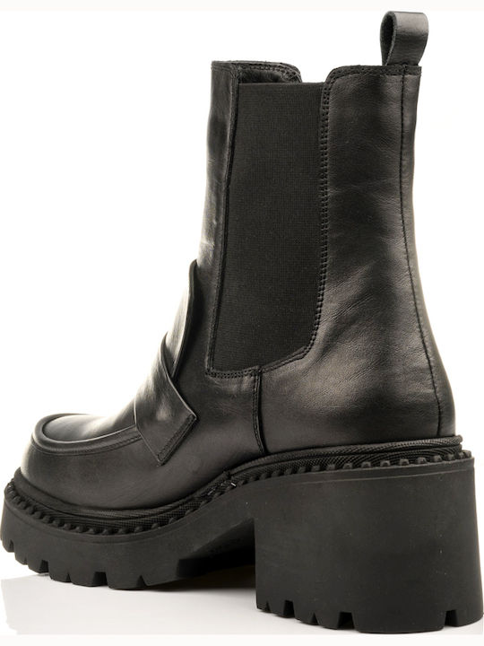 Leder Stiefeletten Damen Schwarz