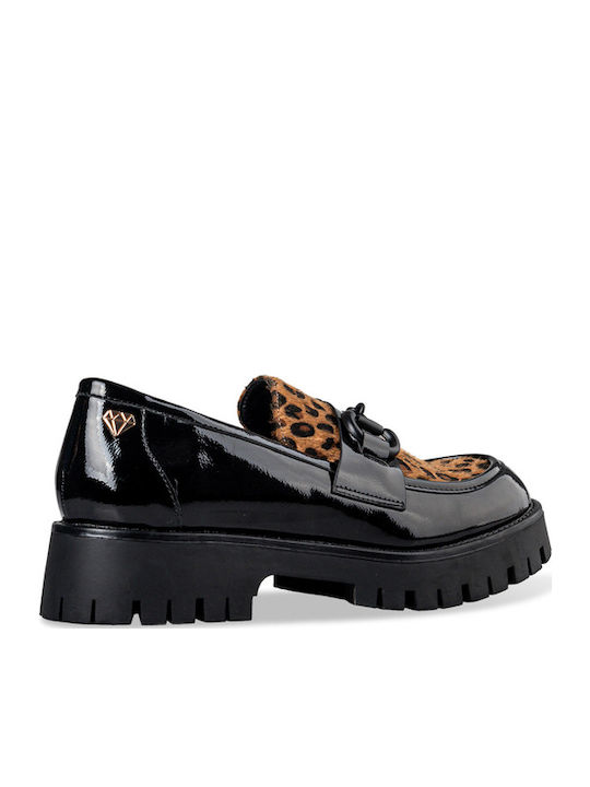 Leder Damen Loafers Black/Leopard