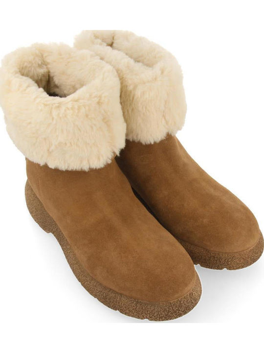 Leather Women's Ankle Boots with Fur Taupe