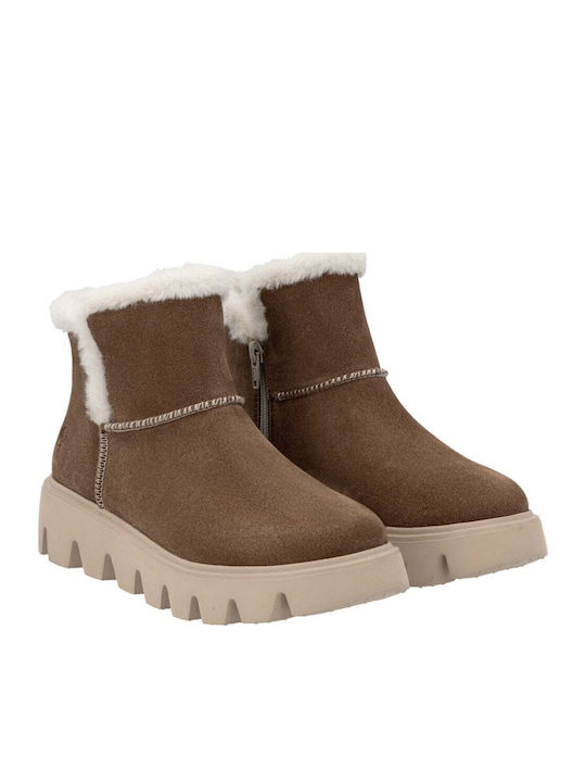 Leather Women's Ankle Boots with Fur Brown