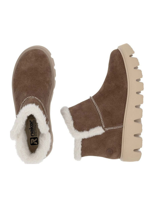 Leather Women's Ankle Boots with Fur Brown