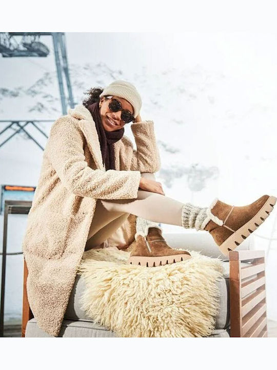 Leather Women's Ankle Boots with Fur Brown