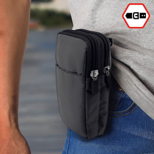 Belt Case Smartphone Carabiner Lanyard 2 Pockets Grey