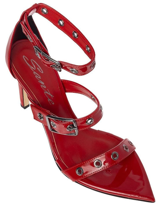 Sante Leather Women's Sandals Red with High Heel