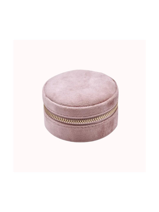Mini Round Velvet Jewellery Box Dusty Pink