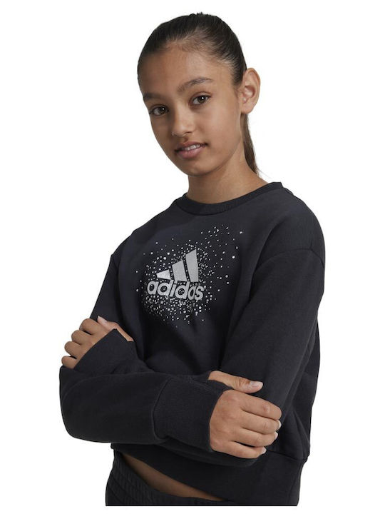 adidas Полар Детски Суичър Черно Glam Crew Sweatshirt