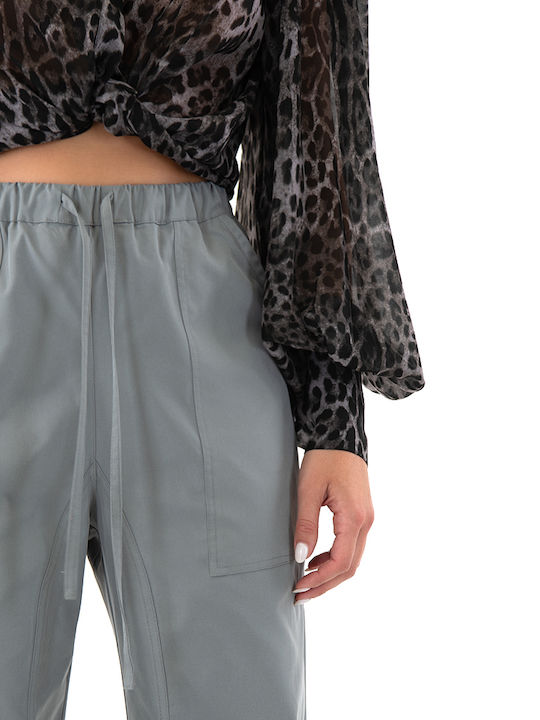 Women's High-waisted Fabric Trousers Straight Line Gray