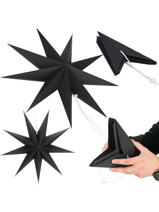 Crăciunesc Decorativ Suspendata Stea Hârtie Negru 3x3buc 1buc