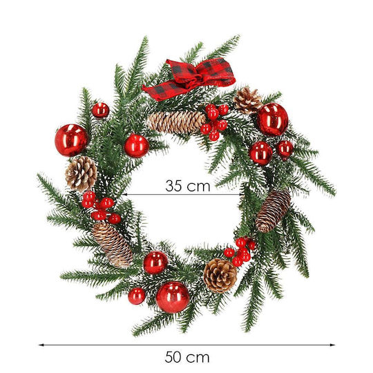 Crăciun Decorativ Plastic Coroană de flori cu lumină LED Pe baterii cu Diametru 50cm.