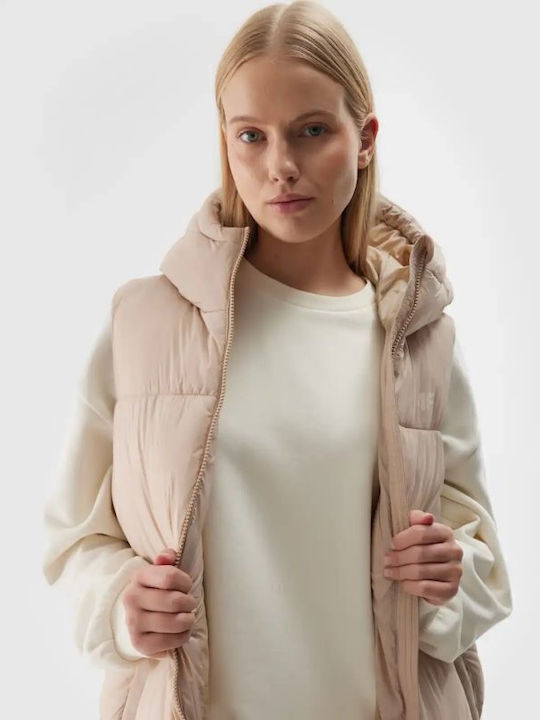Women's Long Puffer Jacket for Winter with Hood Beige