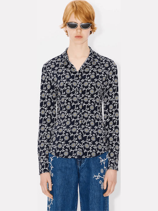 Marguerite Allover Long Sleeve Women's Shirt Blue