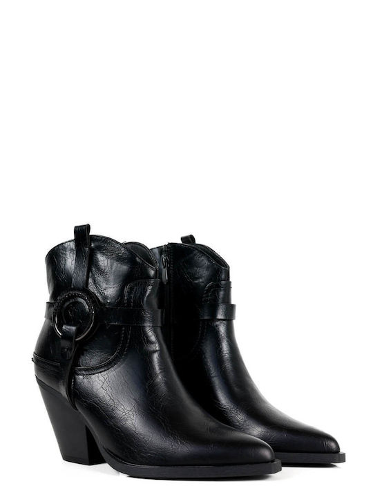 Black Western Ankle Boots with Decorative Ring