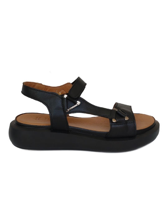 Antrin Leather Women's Flat Sandals Anatomic Flatforms in Black Color