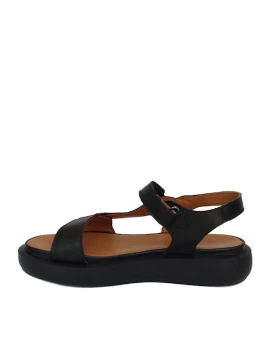 Δερμάτινα Γυναικεία Ανατομικά Σανδάλια Flatforms Μαύρα