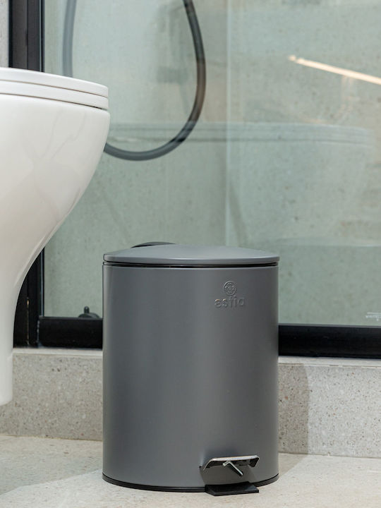 Estia Classic Metallic Bathroom Brush and Trash Can Set Soft Close 5l Gray