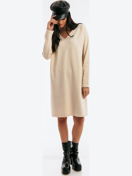 Mini Knitted Beige Dress