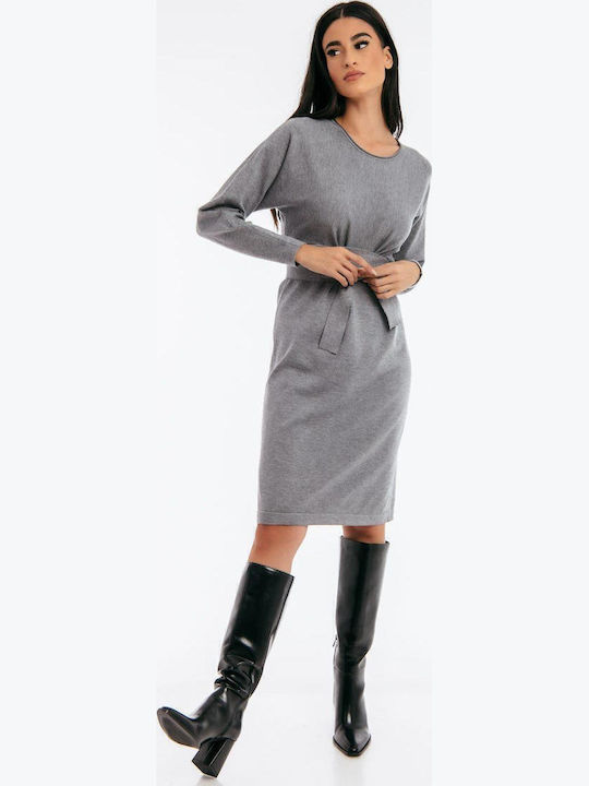 Midi Knitted Wrap Grey Dress