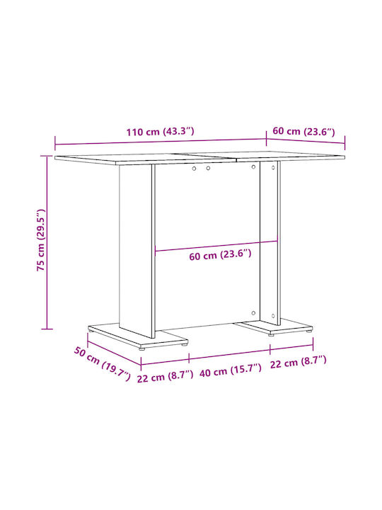 Table Dining Room Wooden Oak 110x60x75cm