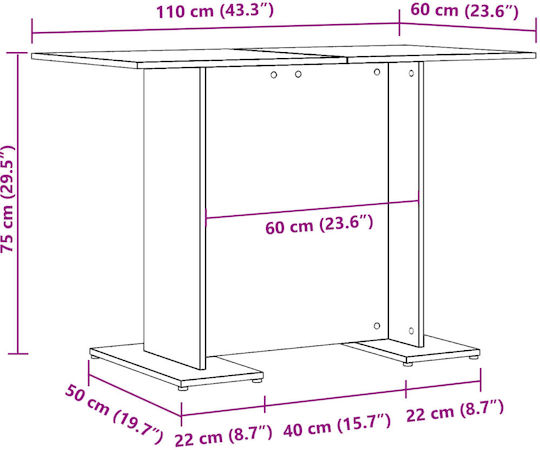 Artisan Dining Table Wooden Oak 110x60x75cm