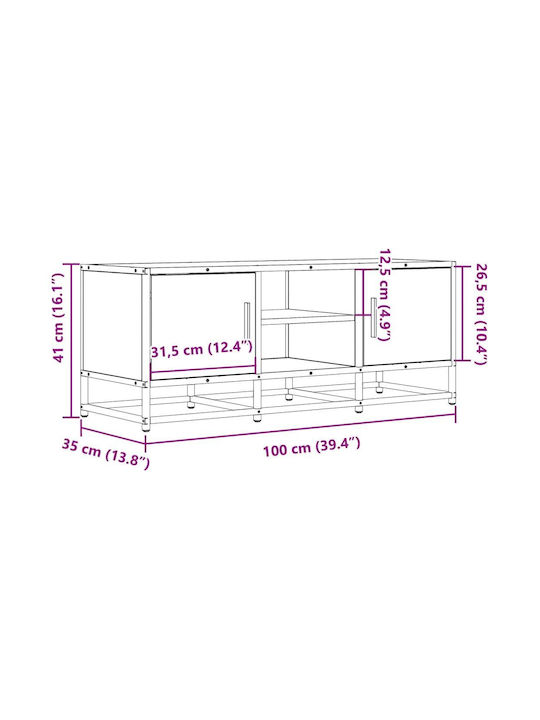 TV Stand Made of Metal & Wood Black L100xD35xH41cm