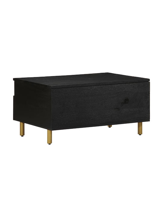 Rectangular Central Coffee Table Made of Solid Wood Black M80xW54xH40cm