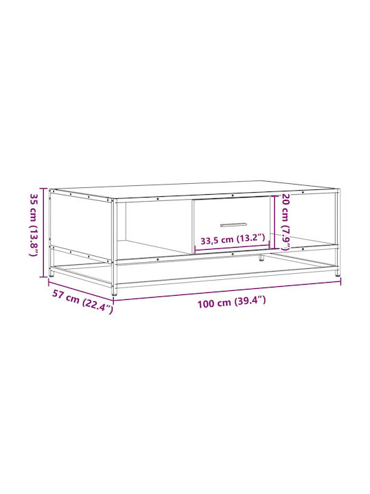 Rectangular Central Coffee Table Wooden Black M100xW57xH35cm