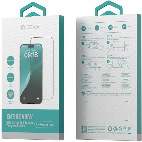 Devia Folie Glass Star Series Full Screen Entire View Iphone 16 Plus Black