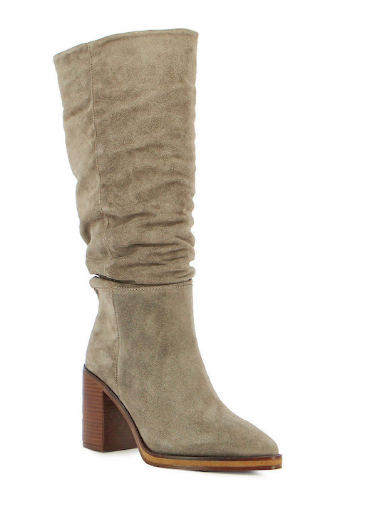 Leder Damenstiefel mit hohem Absatz Gray