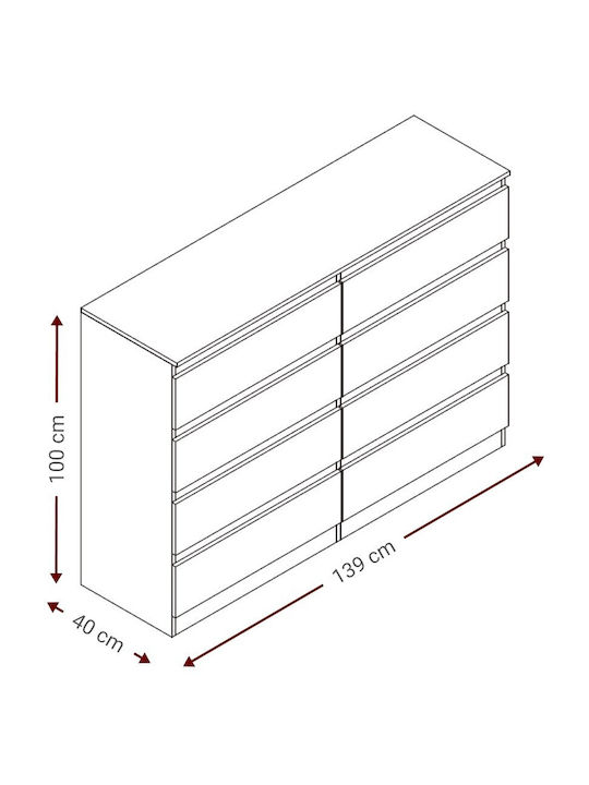 Juniper 8s Wooden Chest of Drawers with 8 Drawers Natural 139x40x100cm