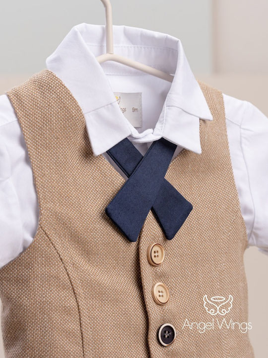 Angel Wings Boys Baptism Suit with Vest Edward Beige