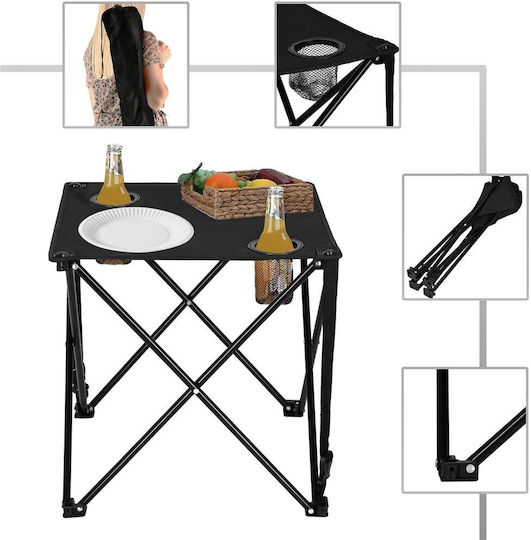 Tabelul Metalic pentru Camping Pliabil 46x46x45cm Negru