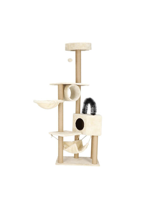 Ansamblu de Joacă pentru Pisici cu Stâlp de Scratching, Loc de Ascuns, Pat, Hamac, Minge 154cm Crem