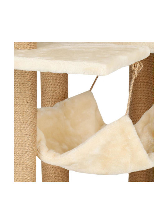 Ansamblu de Joacă pentru Pisici cu Stâlp de Scratching, Loc de Ascuns, Pat, Hamac, Minge 154cm Crem