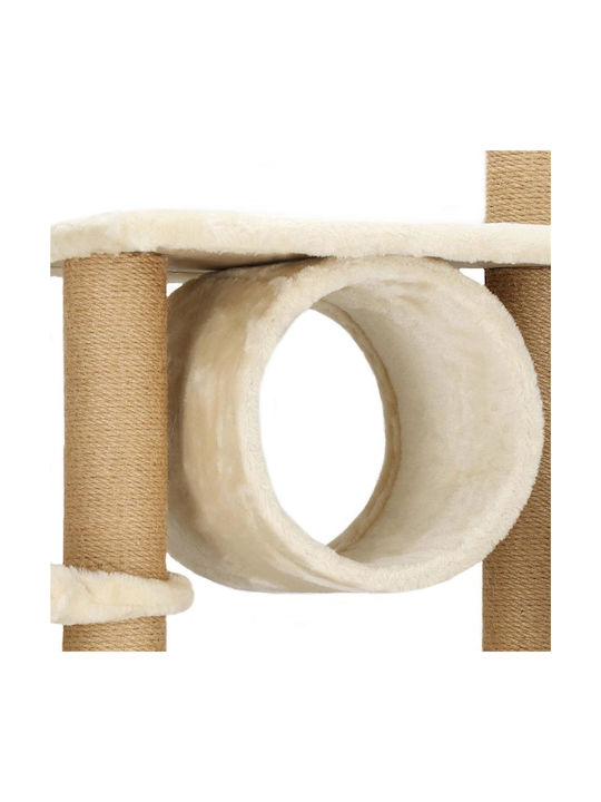 Ansamblu de Joacă pentru Pisici cu Stâlp de Scratching, Loc de Ascuns, Pat, Hamac, Minge 154cm Crem