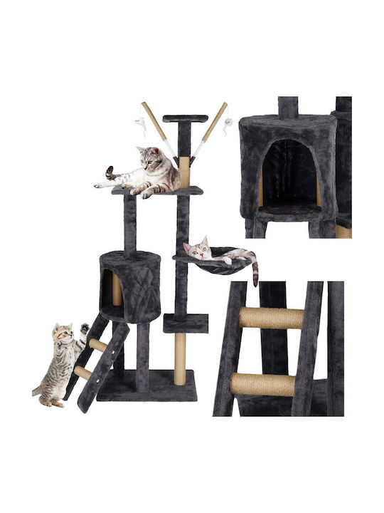 Cat Playset Scratching Post Hidden Nook Bed Balls 145cm Graphite