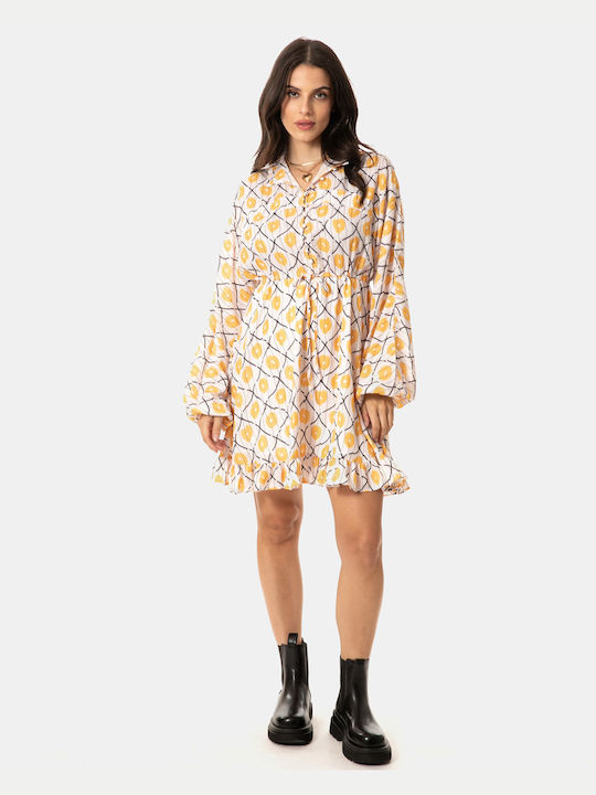 Rock Club Mini Dress with Ruffle Yellow