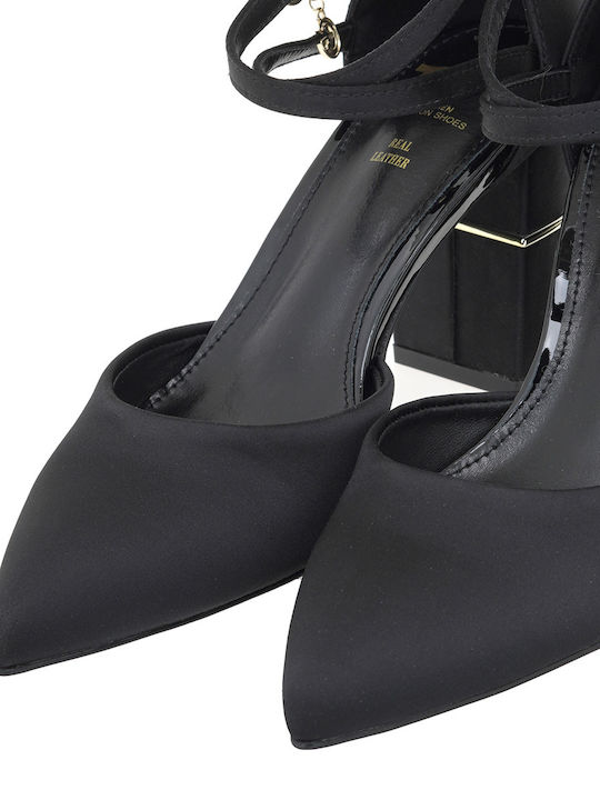 Satin Pumps mit Hochem Absatz Schwarz