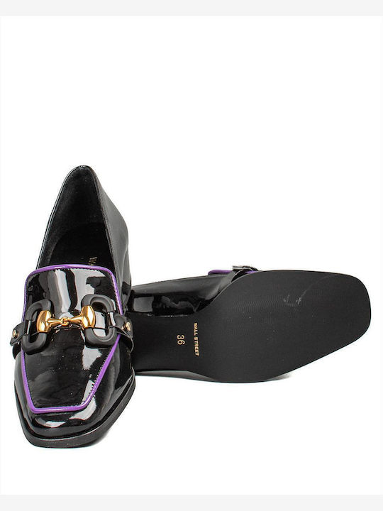 Δερμάτινα Γυναικεία Loafers Black & Purple Line