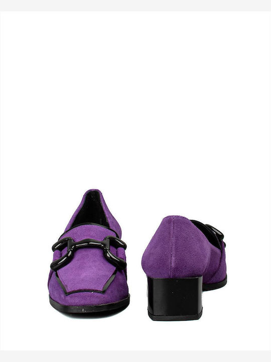 Leather Women's Loafers in Purple Color
