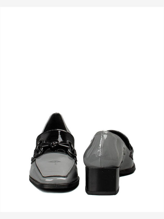 Leather Women's Loafers in Gray Color