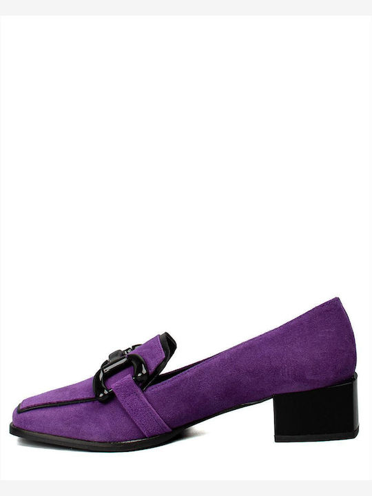 Leather Women's Loafers in Purple Color