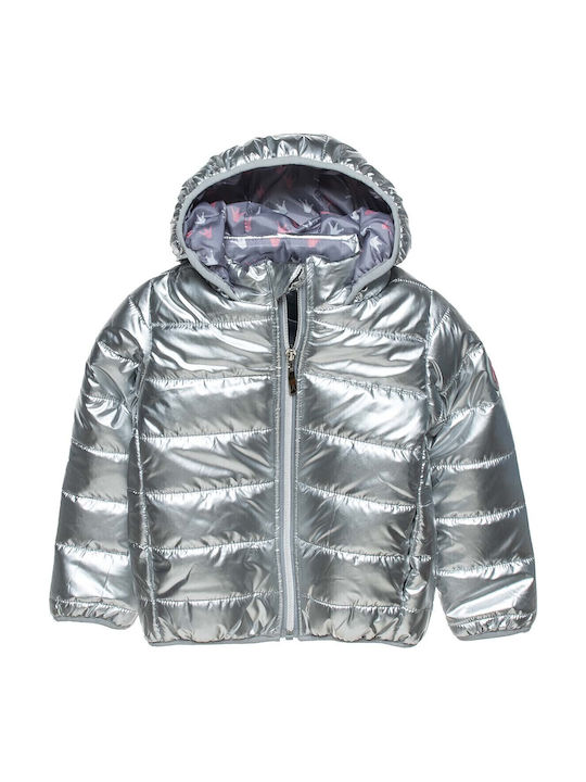 Kids' Quilted Jacket with Hood Silver