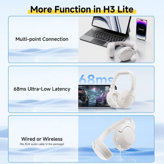 QCY H3 Wireless / Wired Over Ear Headphones with 60 hours of Operation and Quick Charge White