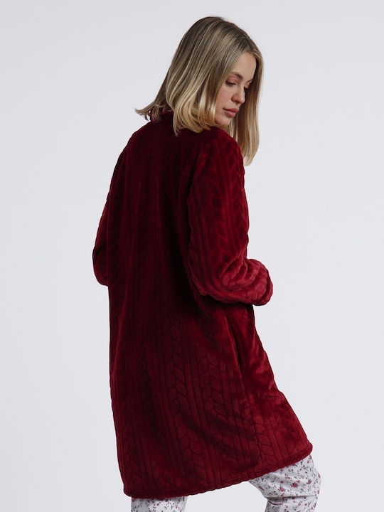 Admas De iarnă Pentru Femei Fleece Halat Burgundy