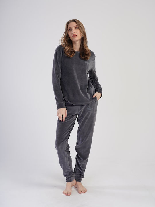 Vienetta Secret Winter Women's Pyjama Set Velvet Anthracite